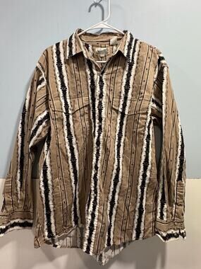 VTG Express Riders Cotton Western Mens Shirt Pearl Snaps Tan Mens Size Large